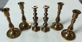 Rare,  Vintage Or Older Miniature Solid Brass Candlesticks,  3 Pairs,  Matching,  Etc