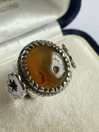 Vintage Sterling Silver & Baltic Amber Solitaire Dress Ring Size N 1/2 6.  9 Gram