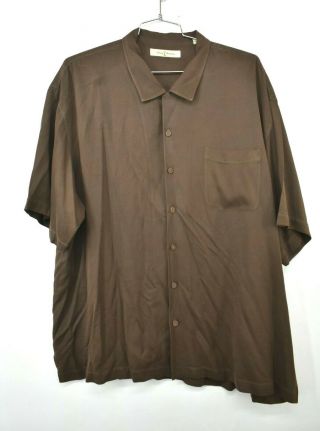 Vintage Tommy Bahama Men Brown Short Sleeve Button - Up Silk Dress Shirt Xxl