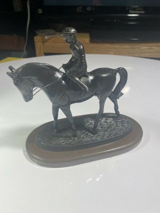 Vintage Brass Sculpture Jockey On Horse Figurine Statue