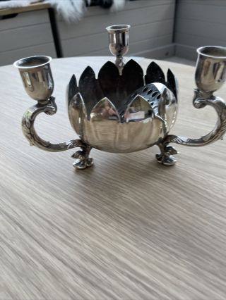 Vintage Viners Silver Plate Rose Flower Bowl Water Lily Candelabra Candle Stick