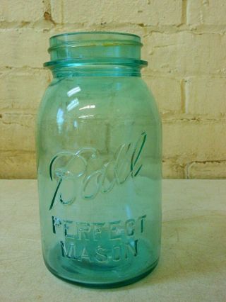 Vintage 1 Quart Blue - Green Glass Ball Perfect Mason Fruit/ Canning Jar 13