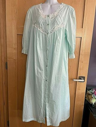 Vtg Barbizon Nightgown & Robe Set Peignoir Blue M/l Lace Embroidery