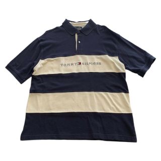 Vtg 90s Tommy Hilfiger Spell Out Stripe Color Block Black Polo Shirt Men 