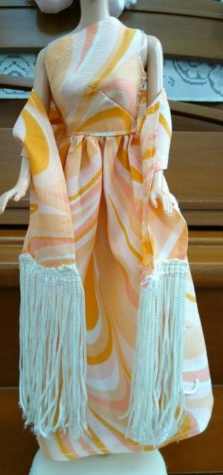 Vtg Clone Multi Color Off Shoulder Gown & Fringe Wrap Fits Barbie Suzette & Lk
