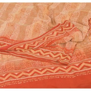 Sanskriti Vintage Peach Sarees 100 Pure Crepe Silk Printed Fabric Sari Craft