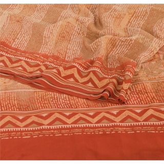 Sanskriti Vintage Peach Sarees 100 Pure Crepe Silk Printed Fabric Sari Craft 2