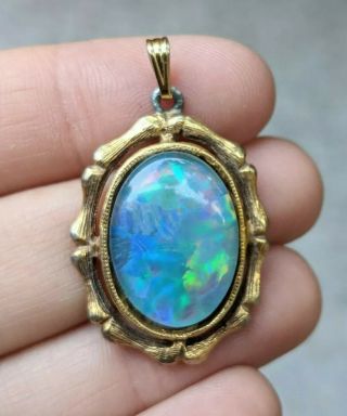 Vintage Colorful Opal Triplet Oval Gold Tone Pendant For Necklace
