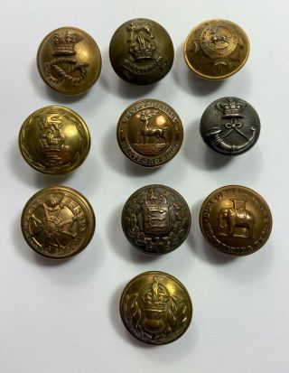 Assorted Vintage Brass & Silver Plated Regimental Buttons X 10 Vm499