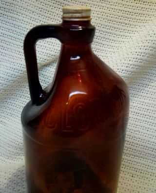 Vintage Glass Clorox Bottle Embossed Amber Brown Gallon Jug 64 Oz With Lid