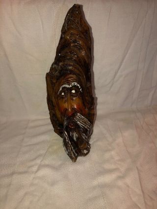 Vintage Hand Carved Candle Wax Sculpture Art Face Beard Man Tree Trunk Figure
