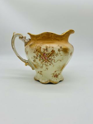 Antique Maddock’s Lamberton Royal Porcelain Pitcher Gold And Ivory Floral