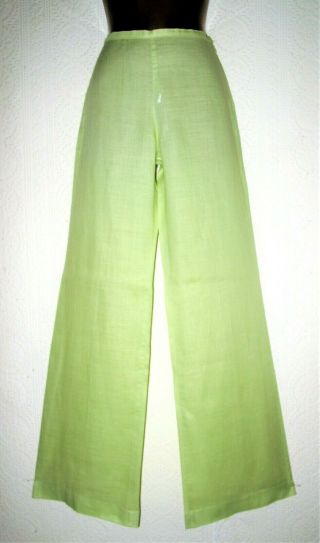 Zara S / 8 Lovely Vintage Lime Green Light Weight Linen Cotton Wide Leg Trousers