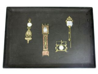 Vintage Couroc Of Monterey Brass Inlaid Antique Clocks Rectangle Serving Tray