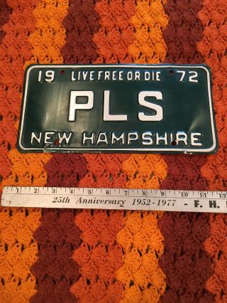 Vintage 1972 Hampshire Professional Land Surveyor Nh License Plate Pls