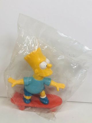 1990 Vintage 4” Bart Simpson On Skateboard Pvc The Simpsons (t6