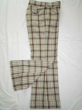 Vintage Golf Pants Polyester Knit 70s Disco Brown - Tan Plaid Suit Slacks 30x30