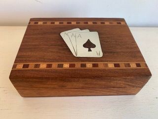 Vintage Wooden Playing Card Box - With Inlay