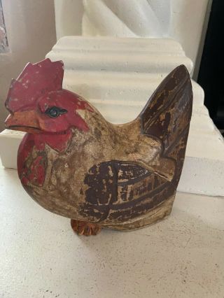 Vintage Handmade Wooden Rooster Chicken Figurine Hand Carved Hand Painted Decor