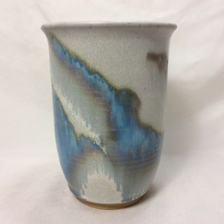 Handmade Art Studio Pottery Glazed Ceramic Stoneware Vase Vintage Blue Gray