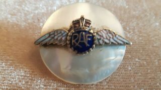Vintage (ww2) Raf Enamel Sweetheart Badge On Pearl Backing.
