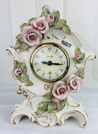Vintage Lanshire Clock Electric Self Starting Porcelain Capodimonte