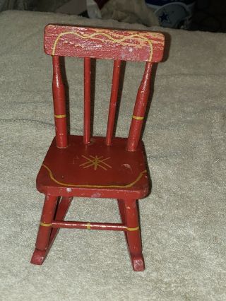 Antique 1904 Hand Painted Wooden Doll Size Rocking Chair