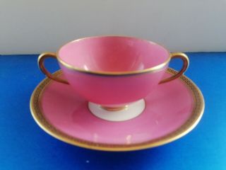 Pink Vintage Cauldon Two Handled Cup And Saucer