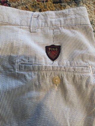 Vintage Polo Ralph Lauren Seersucker Shorts Men’s Size 36 White Blue Usa Made