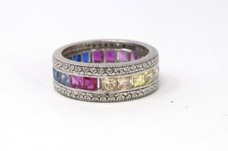 A Vintage Sterling Silver 925 Multi - Coloured Cz Eternity Ring 572