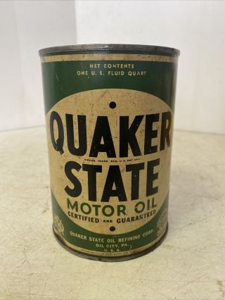 Vintage Metal 1 Quart Quaker State Motor Oil Can