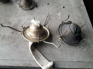 2 Antique Brass Oil Lamp Burners,  Eagle With Shade Holder And A Another One
