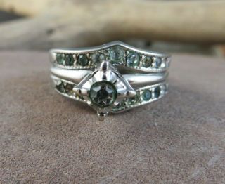 Vintage Sterling Silver Glass Stone Wedding Band Engagement Ring Set Size 9 116