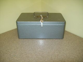 Vintage Swanco Gray Metal Cash Money Box W/2 Keys