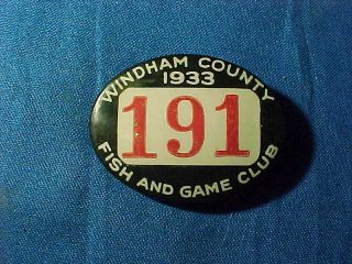 1933 Windham County Conn Fish,  Game Club Membership Pin