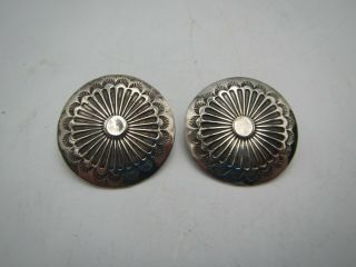 Vintage Sterling Silver Concho Hand Stamp Native American Pierced Earrings