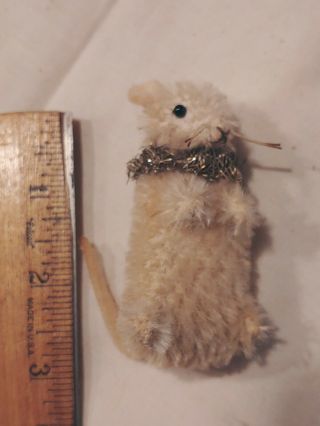 Vintage Mohair Mouse.  Artisan Signed Jm.  Glass Eyes.  3 ".  Tiny.  Felt Tale And.