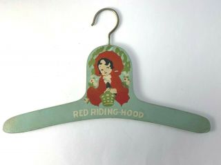 2 Vintage Wooden Children ' s Hangers Little Red Riding Hood and Boy with Hat 2