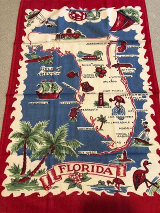 Vintage Florida Map Sites Souvenir Dish Towel