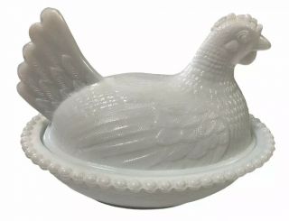 Vtg 1960 Westmoreland White Milk Glass Chicken Hen On Nest Covered Dish