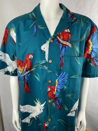Hawaiian Shirt Mens Small Teal Paradise Found Parrot Vintage Made In Hi
