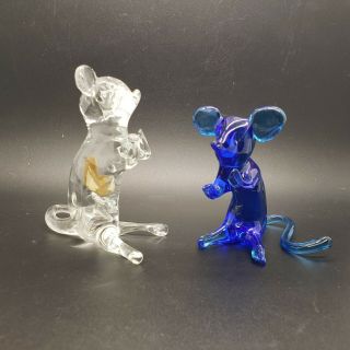 Vintage Clear And Cobalt Blue Pilgrim Art Glass Mouse Figures