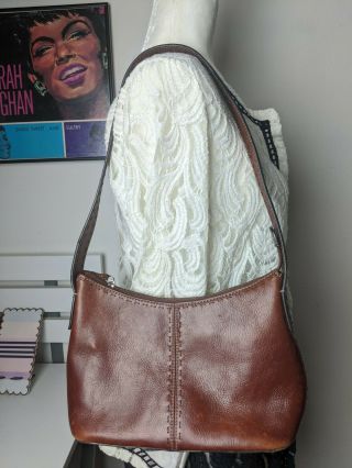 Vintage Fossil Cognac Brown Leather Purse Shoulder Bag Zb9092