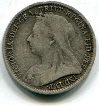 1894 Solid Sterling Silver Vintage Retro Queen Victoria Threepence C039