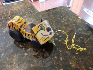 Vintage Fisher Price Tawny Tiger Pull Toy 654 Wooden 1961 Usa Guc