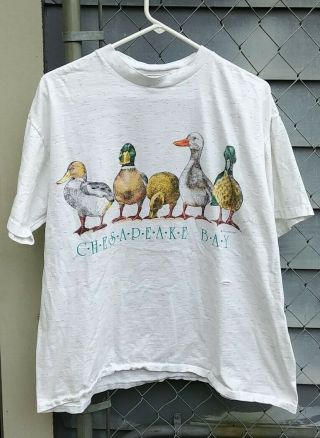 Vintage 90s Chesapeake Bay T - Shirt Duck Graphics Front & Back Made In Usa Xl