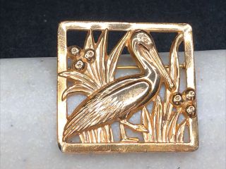 Vintage Signed Coro Craft Sterling Gold Vermeil Pelican Bird Brooch Pin