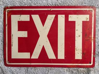 Vintage Metal Exit Sign Industrial Factory Small White Red Simple Rustic