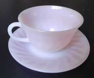 Vintage Fire King Glass Pink Swirl Cup And Saucer Set