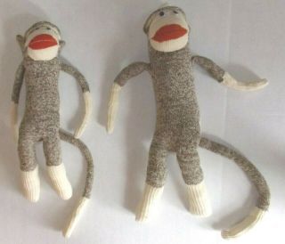 2 Vintage Sock Monkeys With Hats Homemade